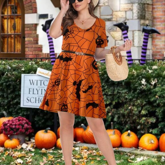 Women's Plus Size T Shirt Dress Casual Summer Short Sleeve V Neck Pockets - Picture 6 of 6